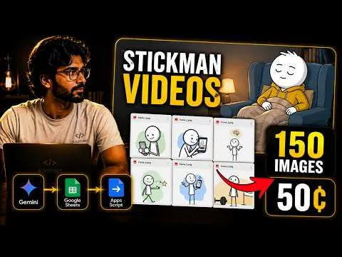 How I generate 200+ consistent stickman scenes from a Google Sheet